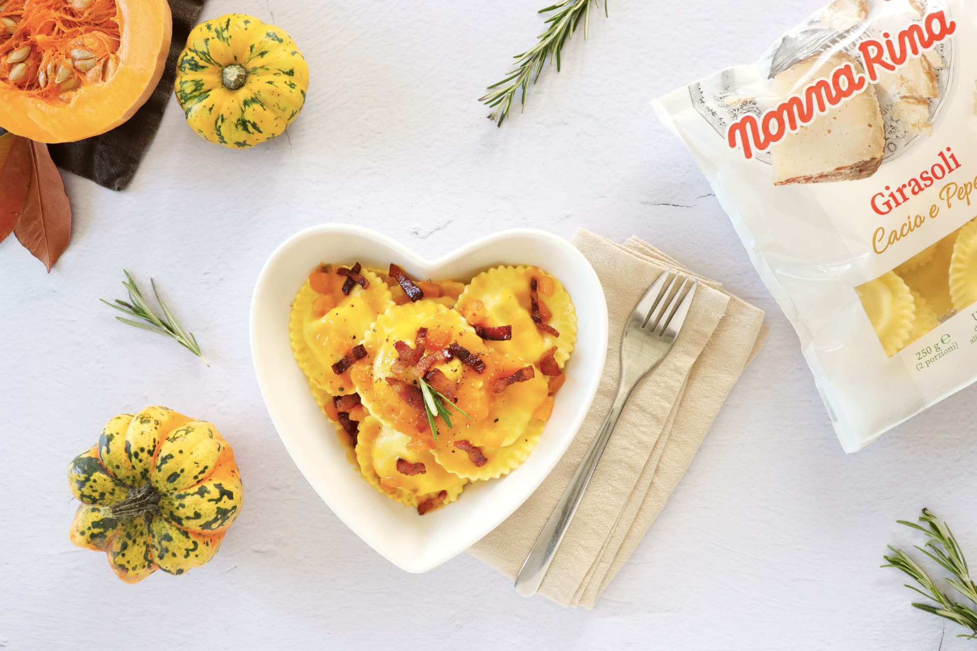 Girasoli cacio e pepe zucca e guanciale