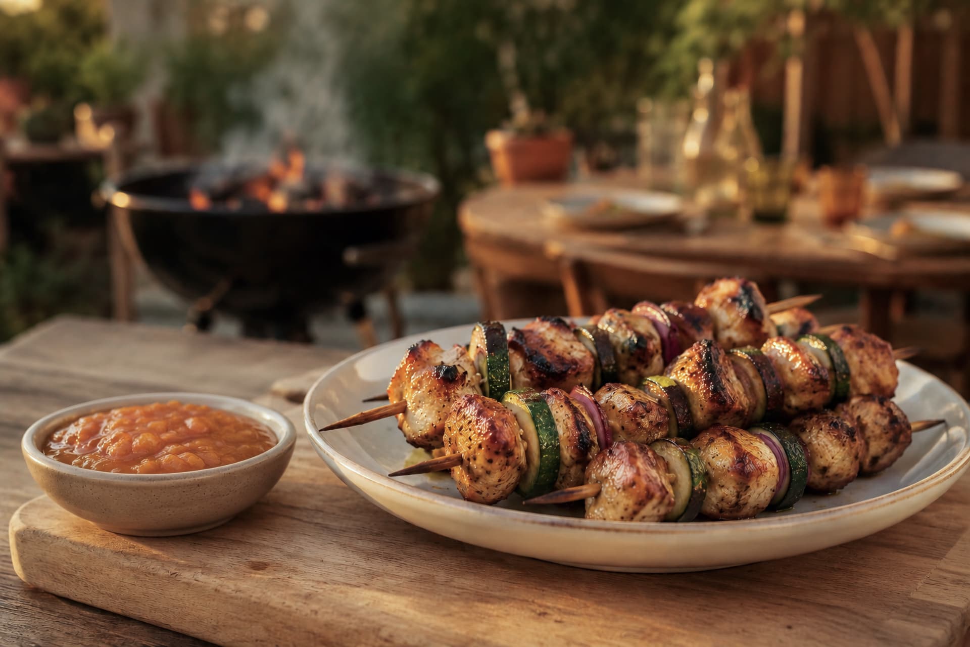 Spiedini di pollo e ketchup di albicocche