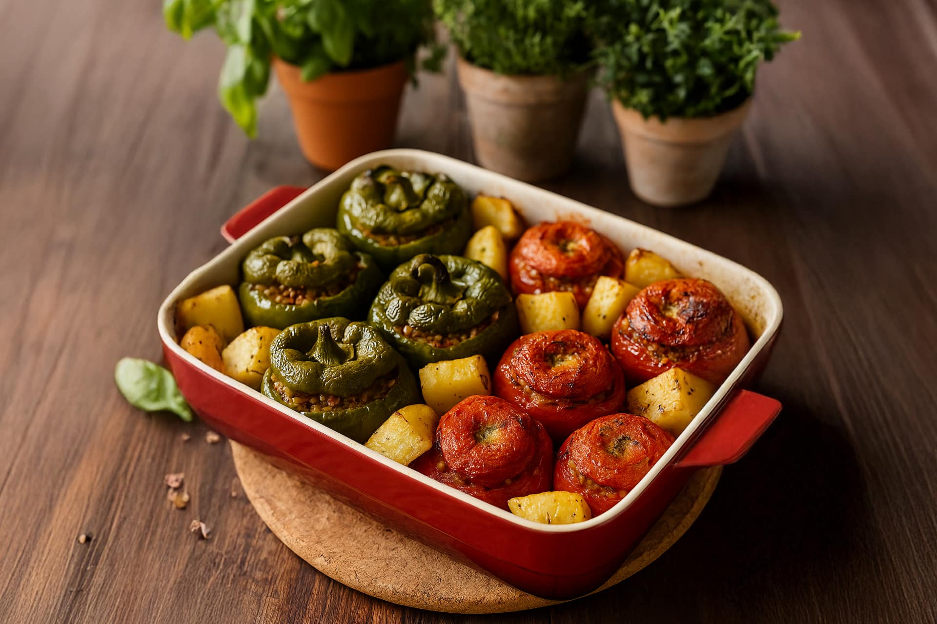 Pomodori e peperoni ripieni con patate