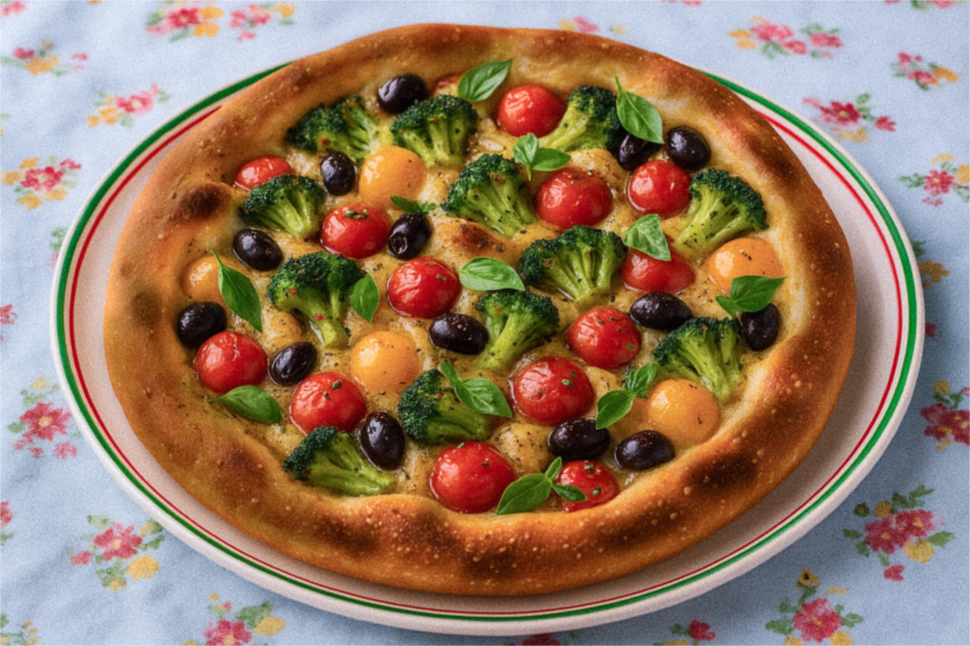 Focaccia pomodorini e broccoli