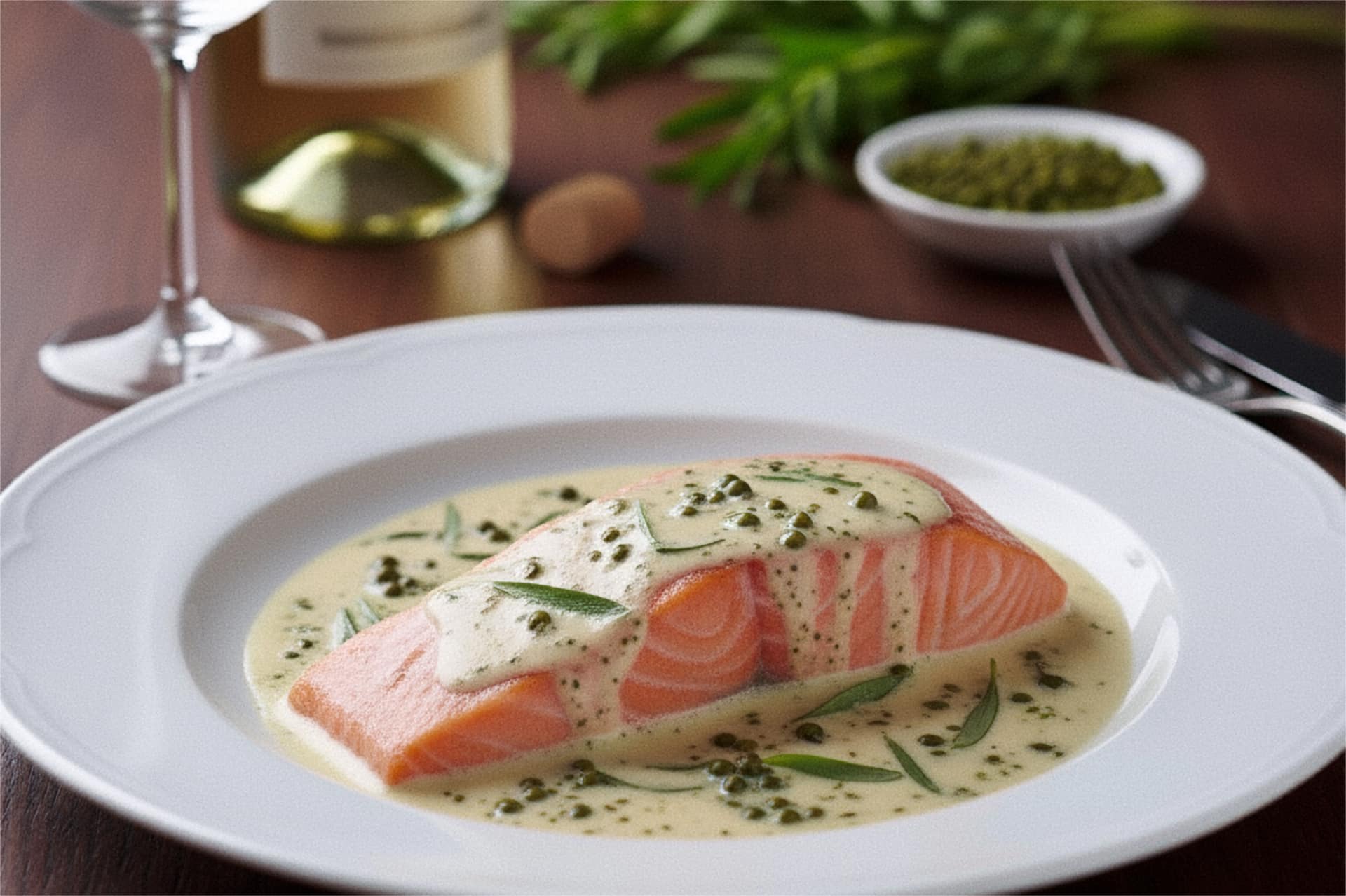 Salmone in brodo aromatico
