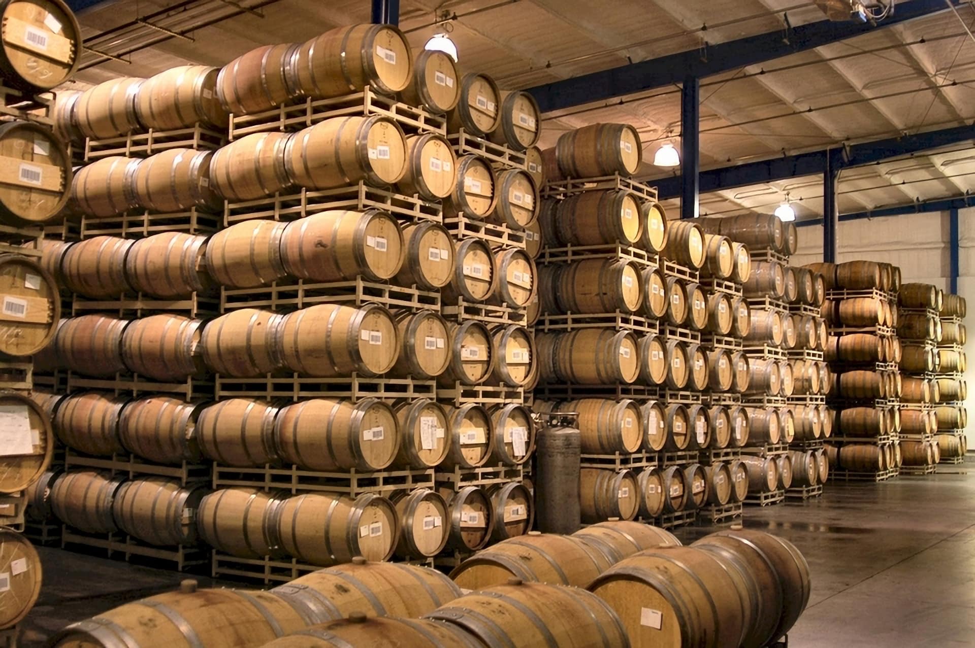 Cantina piena di botti di vino